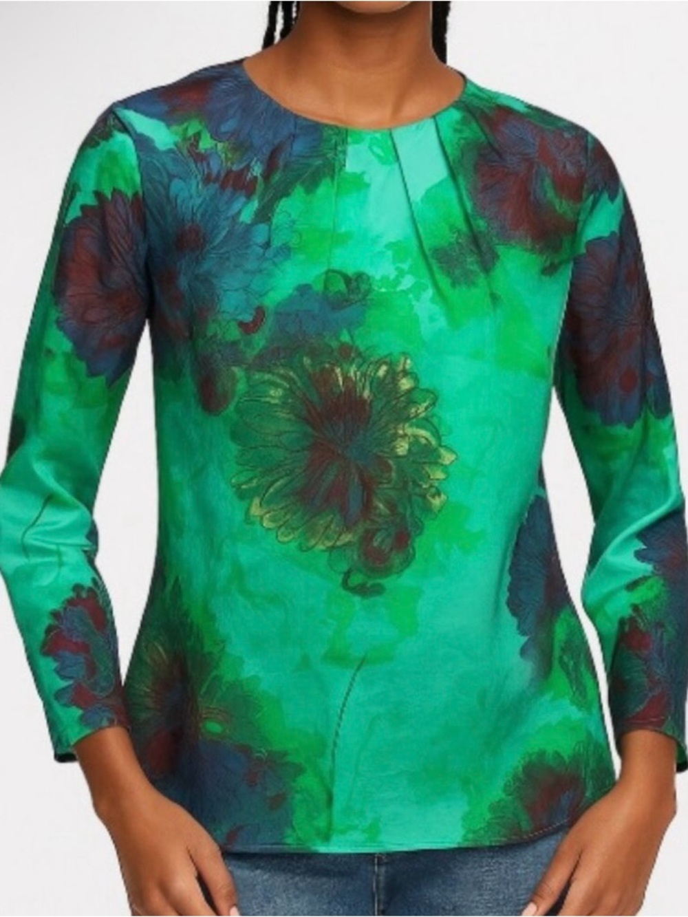 J. Crew Hothouse Floral Blouse Teal Aqua Green Long Sleeve Size 0 XS